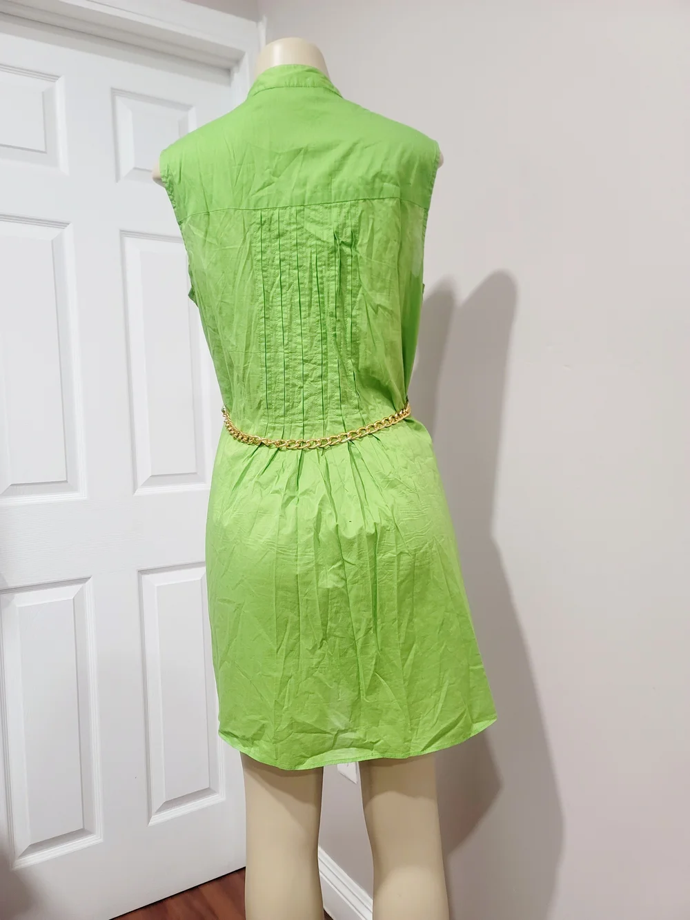 Michael Kors Lime Green Sleeveless Shirt Dress with Gold Chain Belt